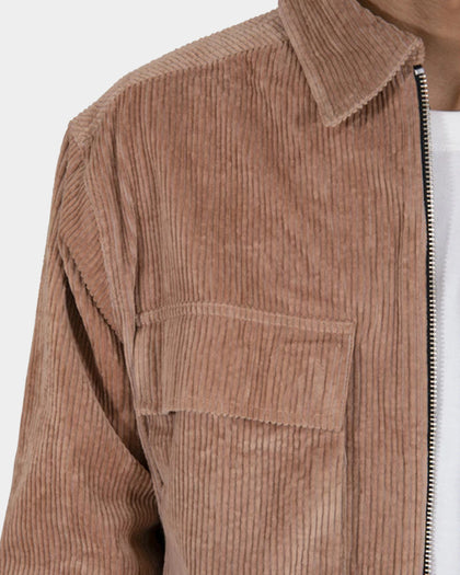MNML Corduroy Zip Up Shirt Brown
