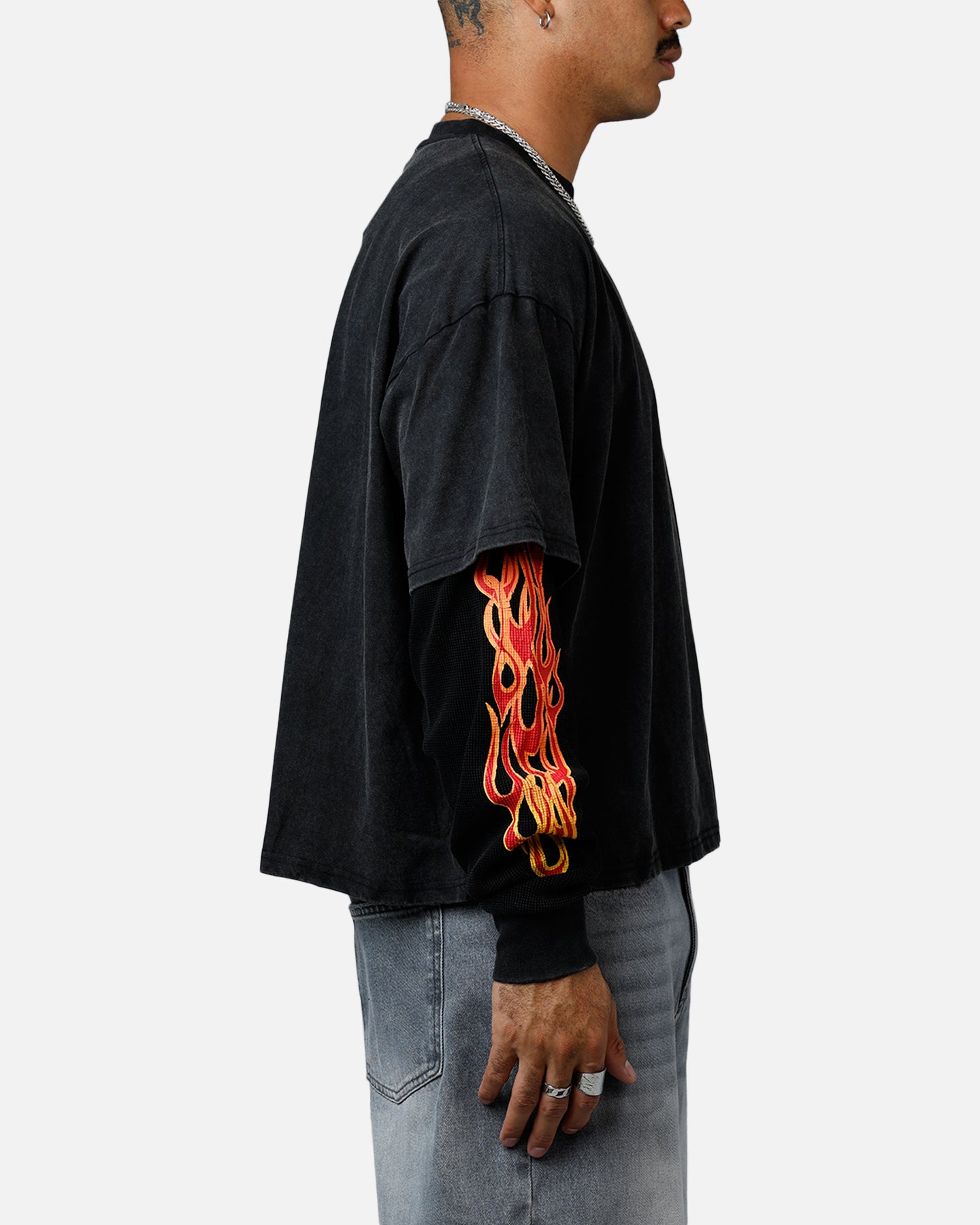 MNML Double Layer Thermal Long Sleeve T-Shirt Washed Black
