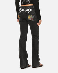 Ed Hardy Women's Tiger Bootcut Jeans Washed Black