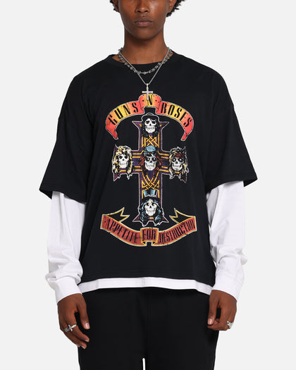 G N Roses Roses Layered Long Sleeve T-Shirt Black Wash