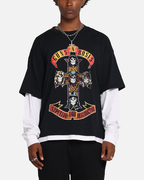 G N Roses Roses Layered Long Sleeve T-Shirt Black Wash