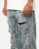 MNML Ultra Baggy Thrashed Denim Jeans Blue