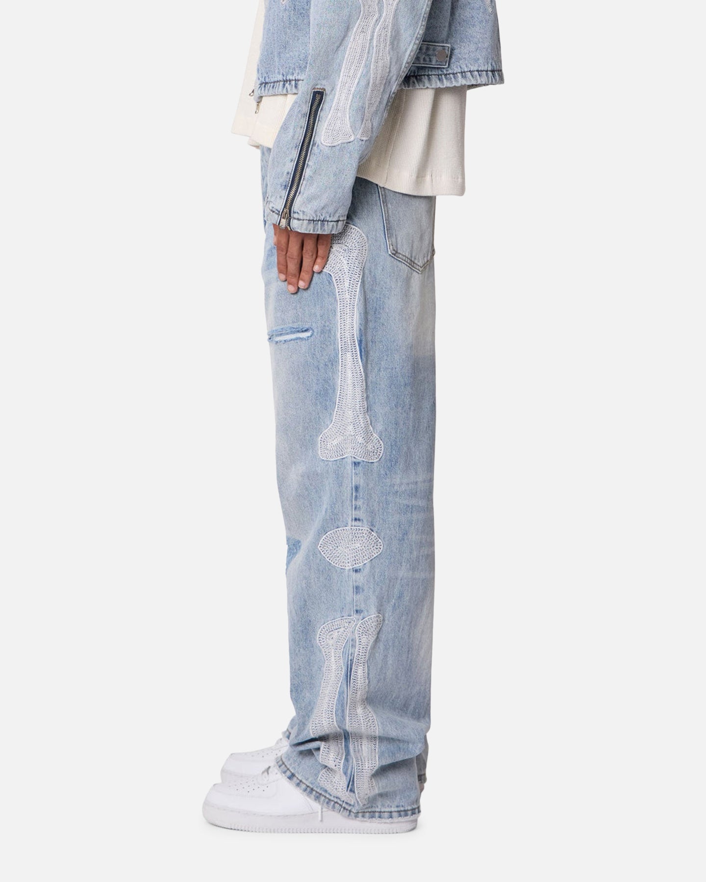 MNML Skeleton Baggy Denim Jeans Washed Blue | Culture Kings US