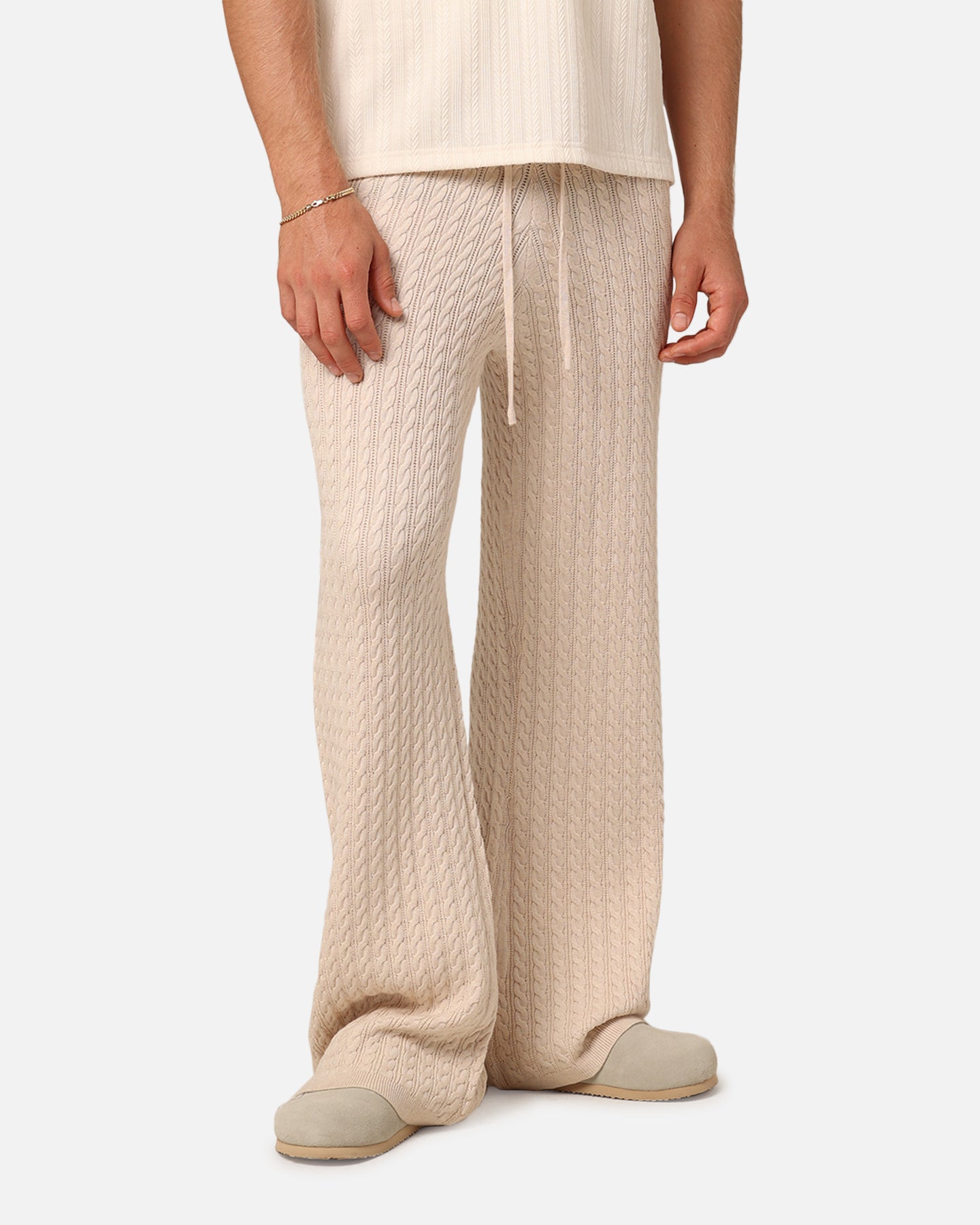 XXIII Slouch Wide Leg Knit Pants Cream | Culture Kings US