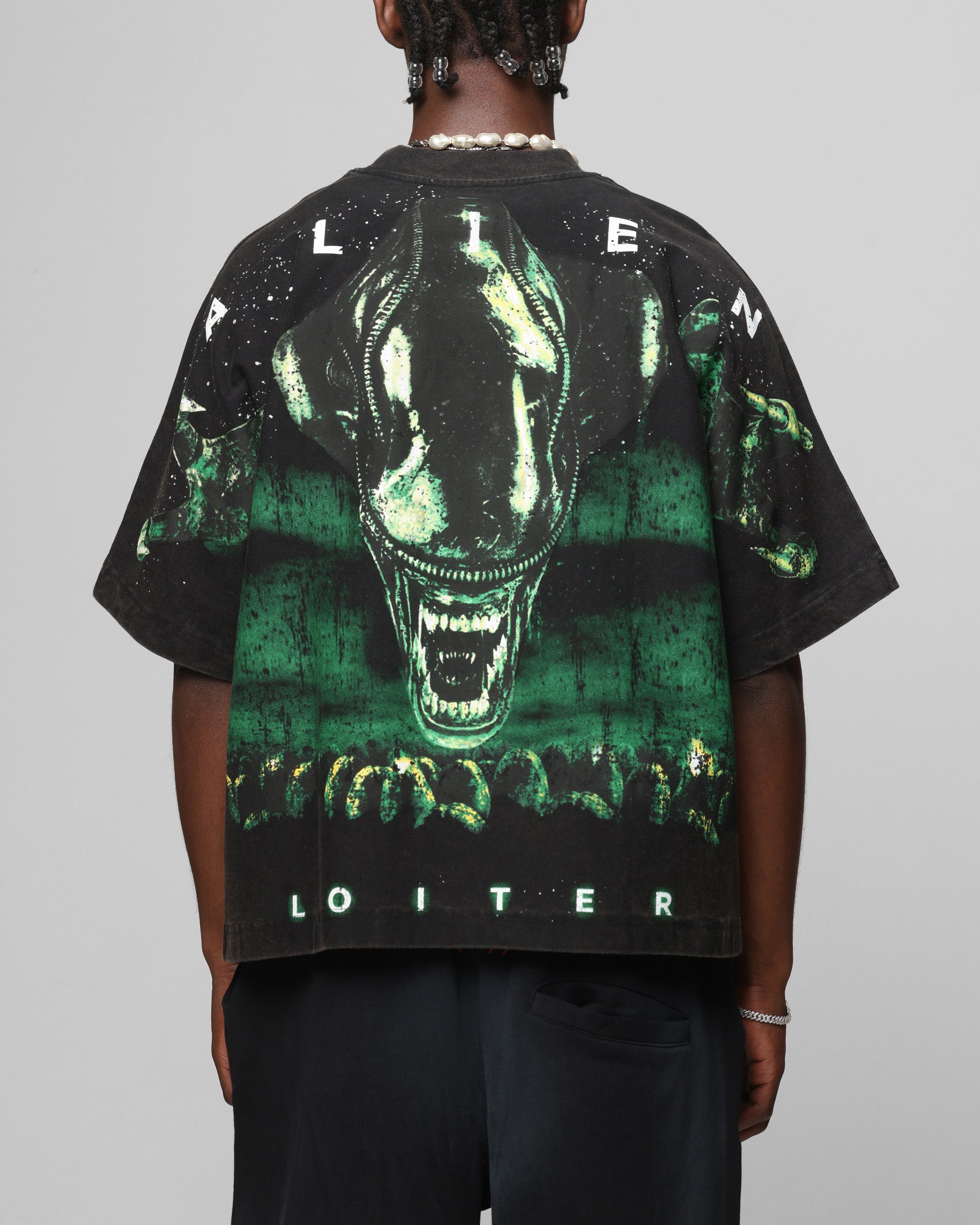 Loiter Alien Boxy T-Shirt Washed Black | Culture Kings US