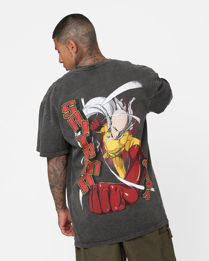 73Studio X One Punch Man Saitama Heavyweight Vintage T-Shirt Black Wash