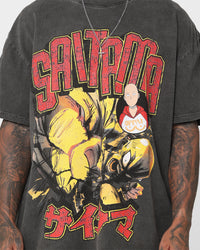 73Studio X One Punch Man Saitama Heavyweight Vintage T-Shirt Black Wash