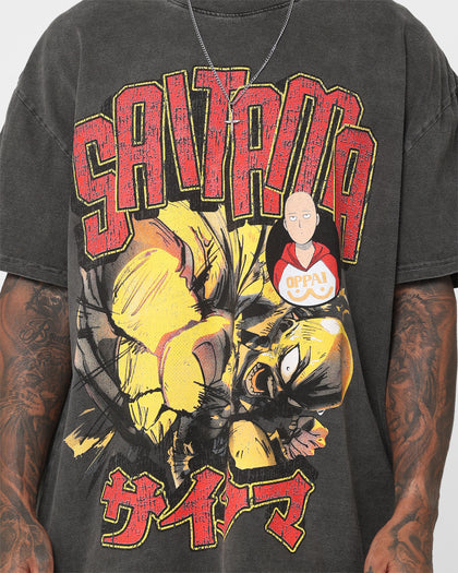 73Studio X One Punch Man Saitama Heavyweight Vintage T-Shirt Black Wash