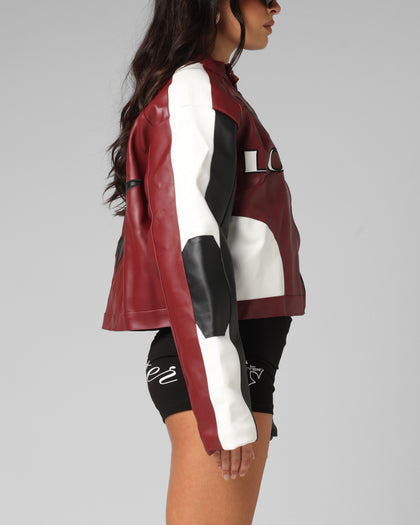 Loiter Women's Engine Cropped Vegan Leather Jacket Red