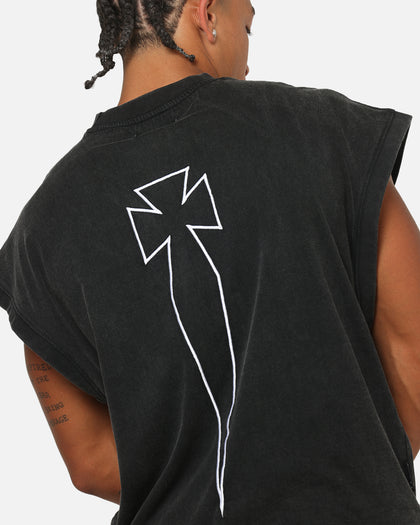 Saint Morta Athletc Cut Off Sweat T-Shirt Washed Black
