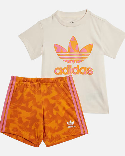 Adidas Infants' Summer Allover Print Shorts and T-Shirt Set Wonder White/Pink