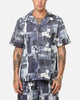 XXIII Printed Denim Patch Button Up Shirt Blue