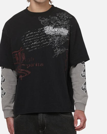 Worship Catharsis Box Crop Long Sleeve T-Shirt Washed Black
