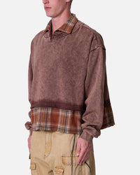 MNML Flannel Crew Pullover Sweater Brown
