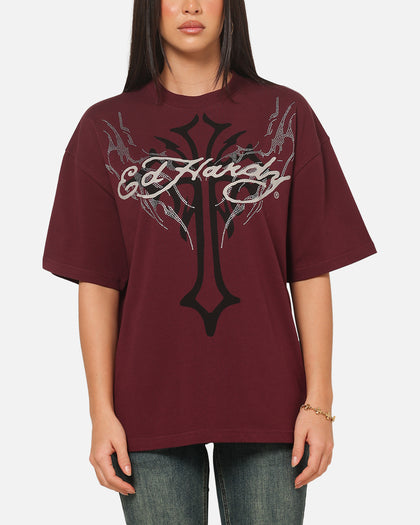 Ed Hardy Trinity Rhinestone T-Shirt Plum