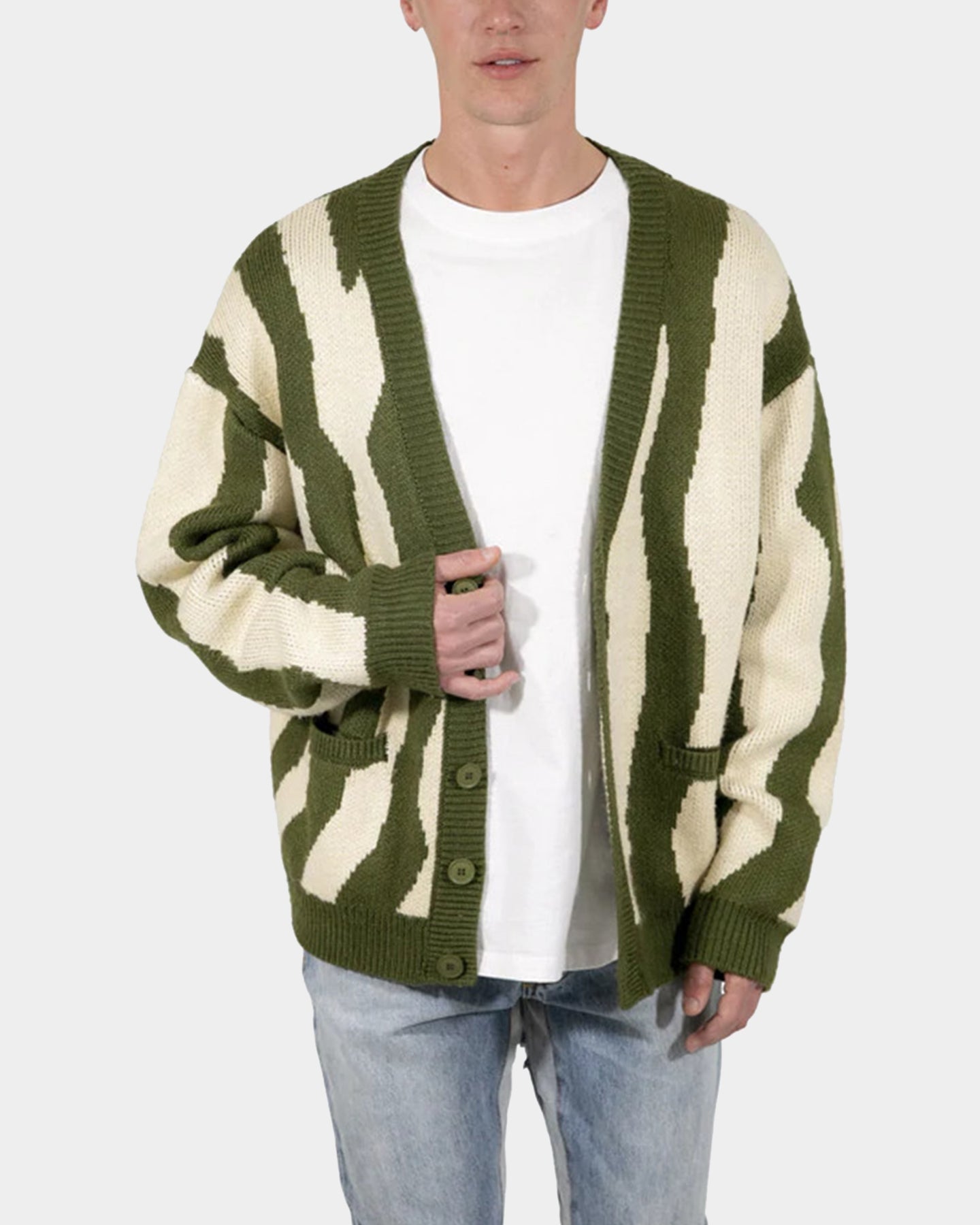 MNML Zebra Cardigan Green/White | Culture Kings US