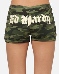 Ed Hardy Women's Crossed Mini Shorts Woodland Camo