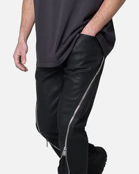 MNML D519 Leather Zipper Flare Pants Black