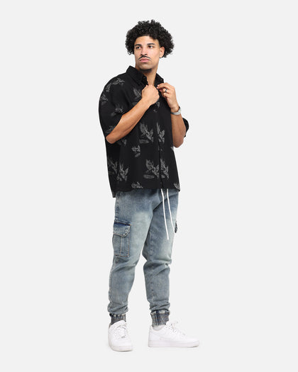 Saint Morta Doves Boxy Denim Button Up Shirt Black