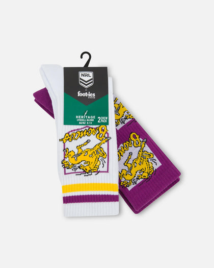Foot-ies Brisbane Broncos Crew Socks 2 Pack White/Maroon