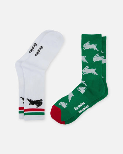 Foot-ies South Sydney Rabbitohs Crew Socks 2 Pack Green/White