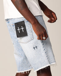 Saint Morta Inferno Baggy Denim Shorts Blue Acidwash