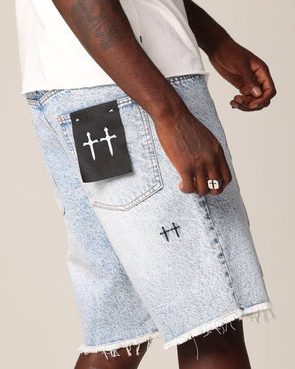 Saint Morta Inferno Baggy Denim Shorts Blue Acidwash