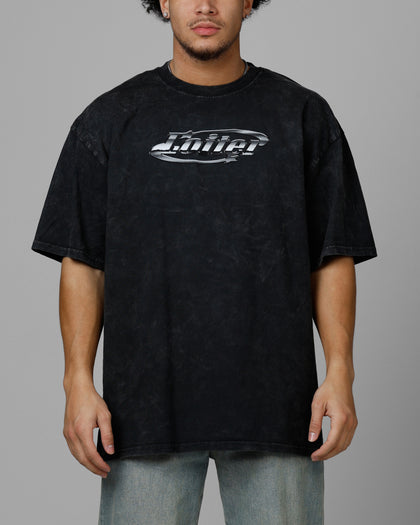 Loiter Chrome Logo T-Shirt Black Acidwash