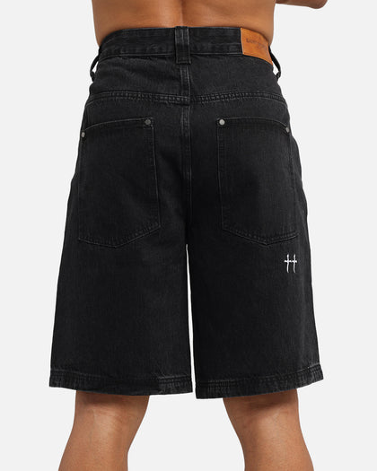 Saint Morta Amplus Gothic Denim Jort Shorts Black Shadow