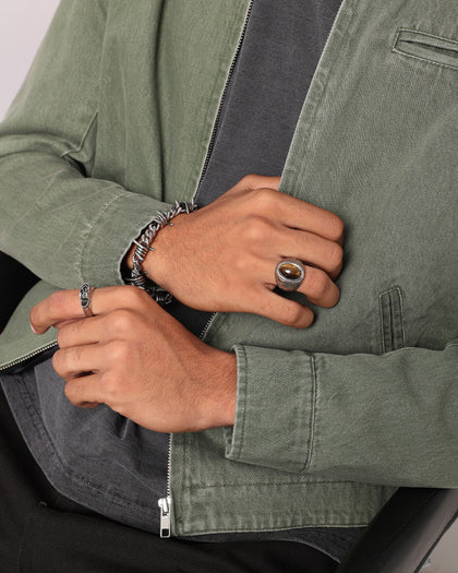 NXS Tiger Eye Ring Steel/Brown