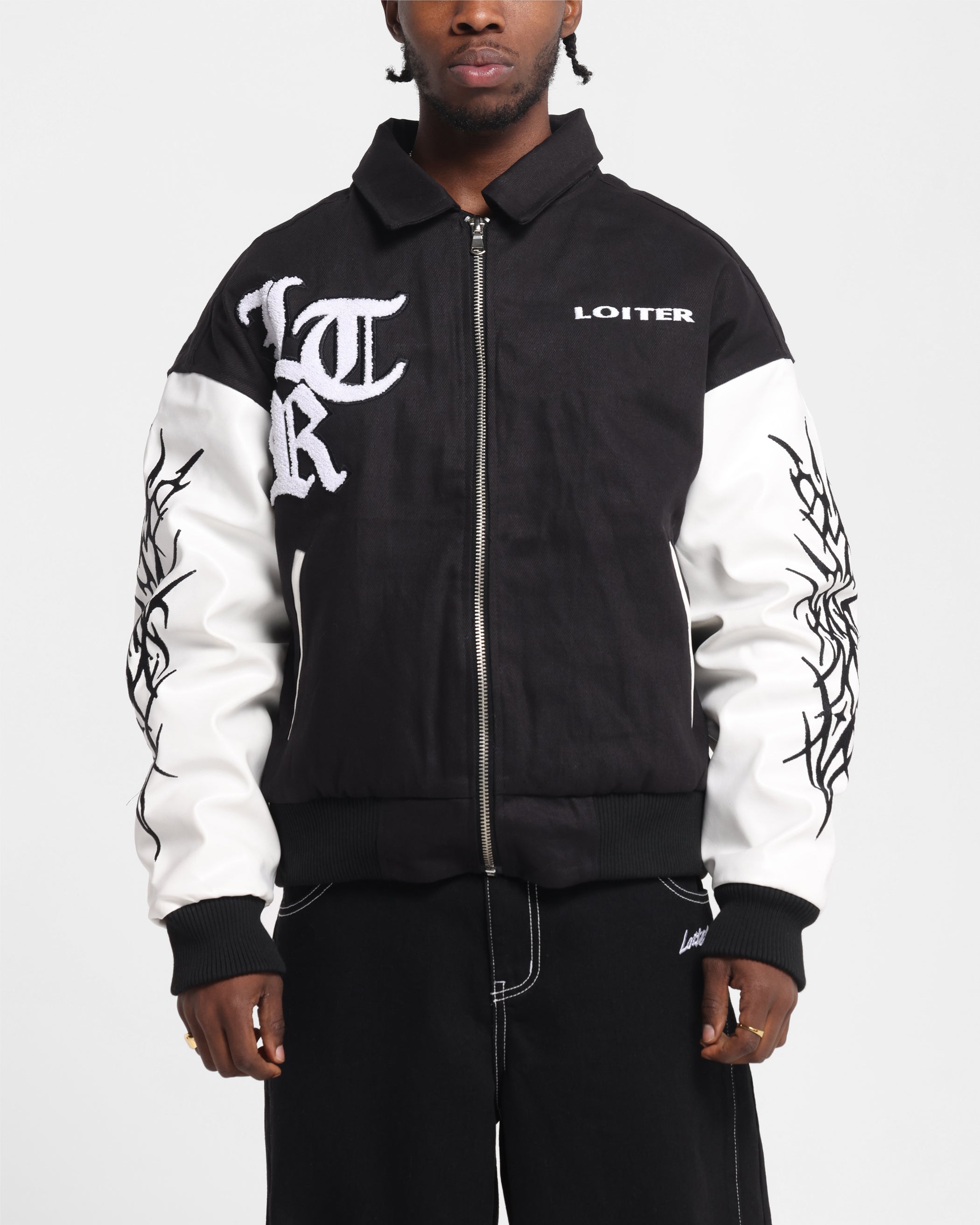 Loiter Cyber Varsity Jacket Black/White | Culture Kings US