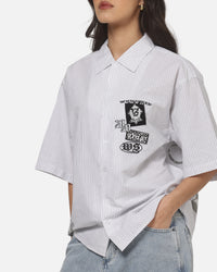 Worship Restraint Box Crop Shirt White Pinstripe