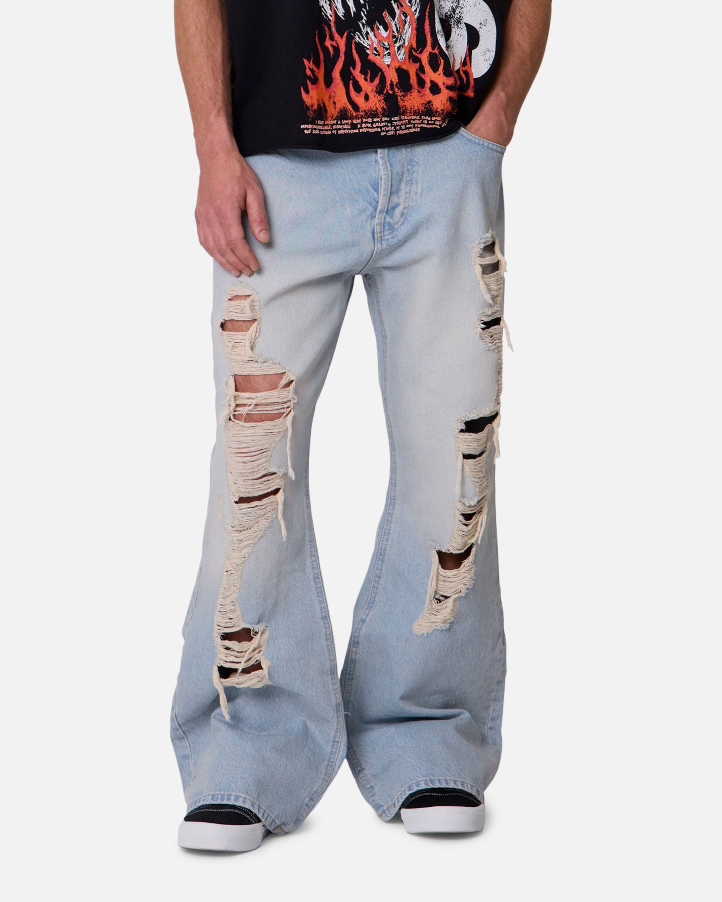 MNML Distressed Kick Flare Denim Jeans Blue | Culture Kings US