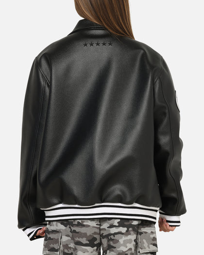 Carre Vegan Leather Varsity Jacket Black/White