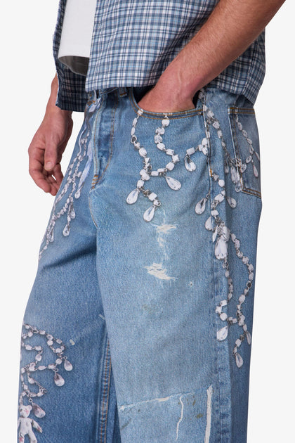 MNML Rave Chain Printed Denim Vintage Blue
