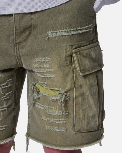 MNML Distressed Cargo Shorts Olive