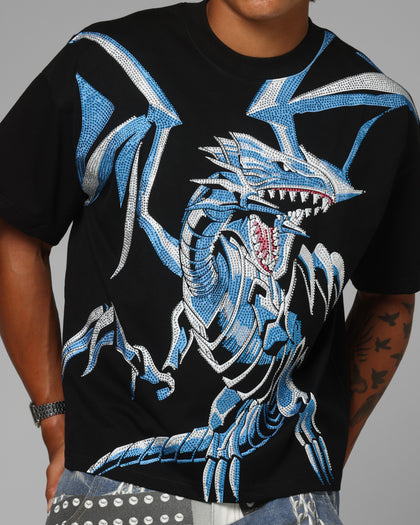 Loiter Men's Yu-Gi-Oh! Blue Eyes White Dragon Rhinestone T-Shirt Black Size L