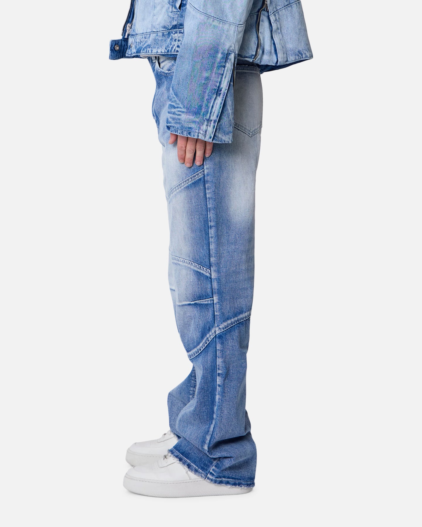 MNML Panelled Moto Denim Jeans Washed Blue | Culture Kings US