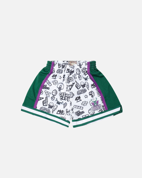 Mitchell & Ness Women's Milwaukee Bucks Doodle Shorts Black/White