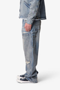 MNML Ultra Baggy Distressed Work Denim Vintage Blue