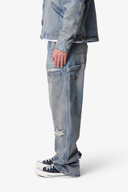 MNML Ultra Baggy Distressed Work Denim Vintage Blue