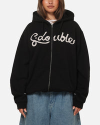 S Double Cursive Zip Hoodie Black