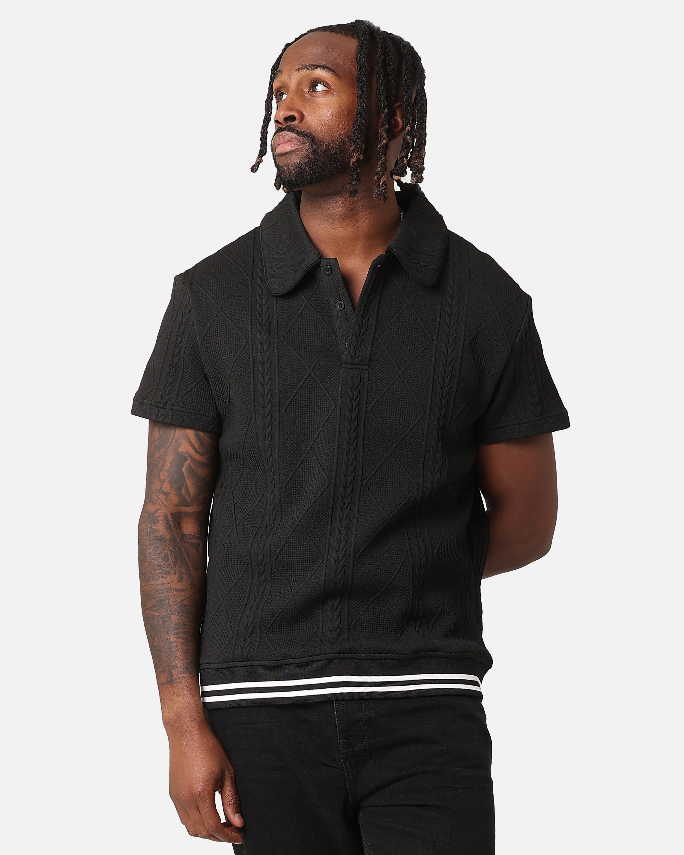 タグ付　BASE MARK 2023SS Hole Knit Polo XXIII Danny Knit Polo Shirt Black | Culture Kings US