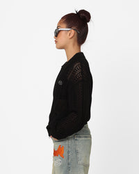 X-Girl Women's Crochet Double Zip Cardigan Black