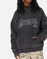 Mitchell & Ness Los Angeles Lakers Distressed Rhinestone Logo Hoodie Faded Black