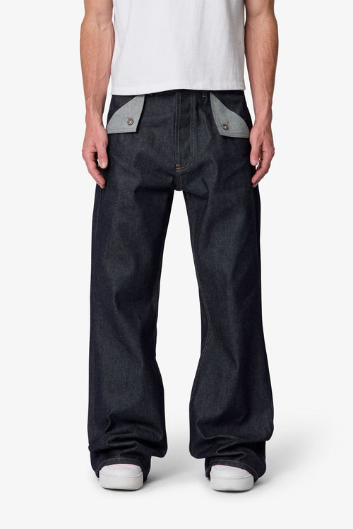 MNML Mule Pocket Kick Flare Denim Indigo