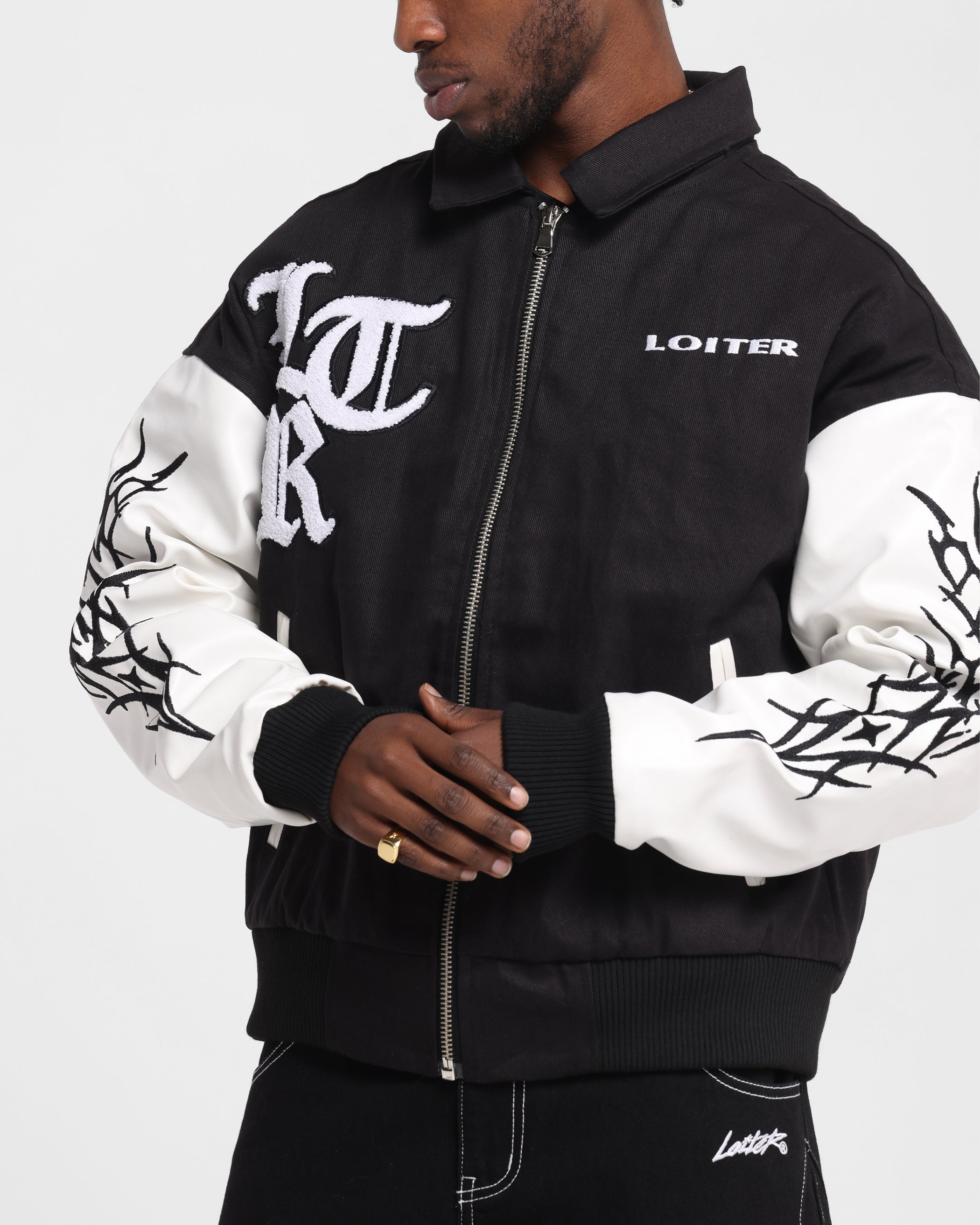 Loiter Cyber Varsity Jacket Black/White | Culture Kings US