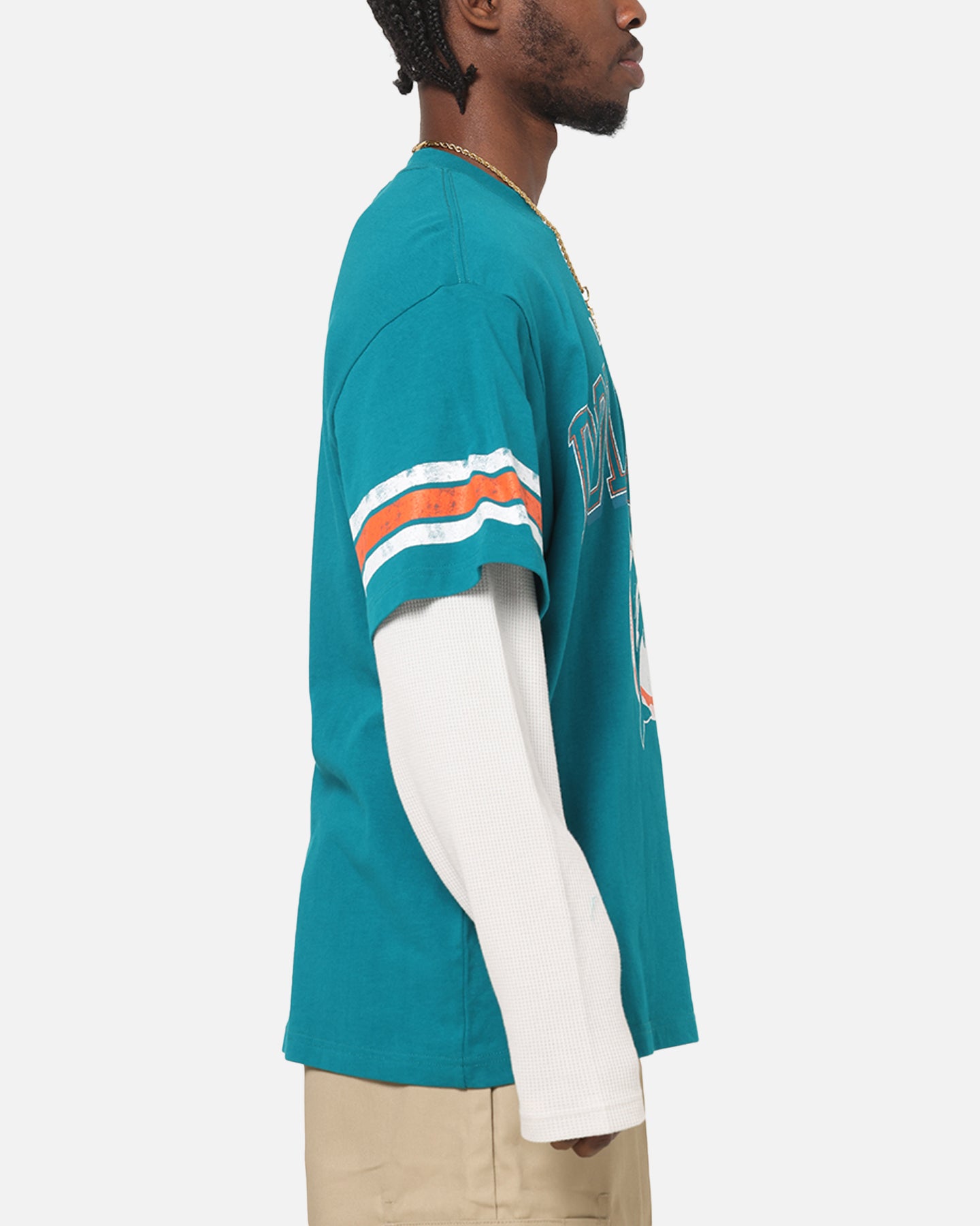 Mitchell & Ness Miami Dolphins Waffle Mock Layer Long Sleeve T