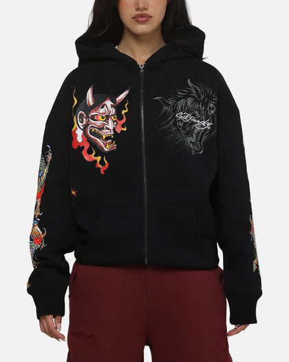Ed Hardy Women's Floral Zip Hoodie Black