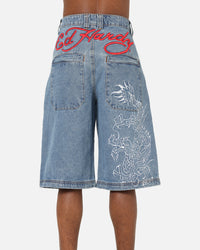 Ed Hardy Dragon Jorts Mid Blue Denim